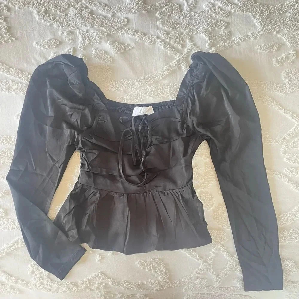 Six/Fifty Keyhole Black Blouse